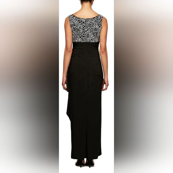 Alex Evenings Empire Waist Ruched Glitter Formal Dress NWOT size 12 Black - Picture 2 of 6